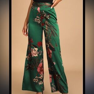 Lulus Thriving Green Floral Print Wide Leg Pants